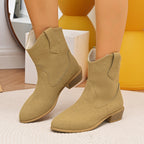 New Pointed British Style Mid Heel Boots