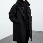 Men's False Two Pieces Hooded Mid-length Trench Coat