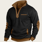 Men's Waffle Contrast Color Pocket Zipped Stand Collar Sweatshirt