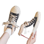 Women's Warm Black Winter Thick Flat High-top With Velvet Canvas Shoes