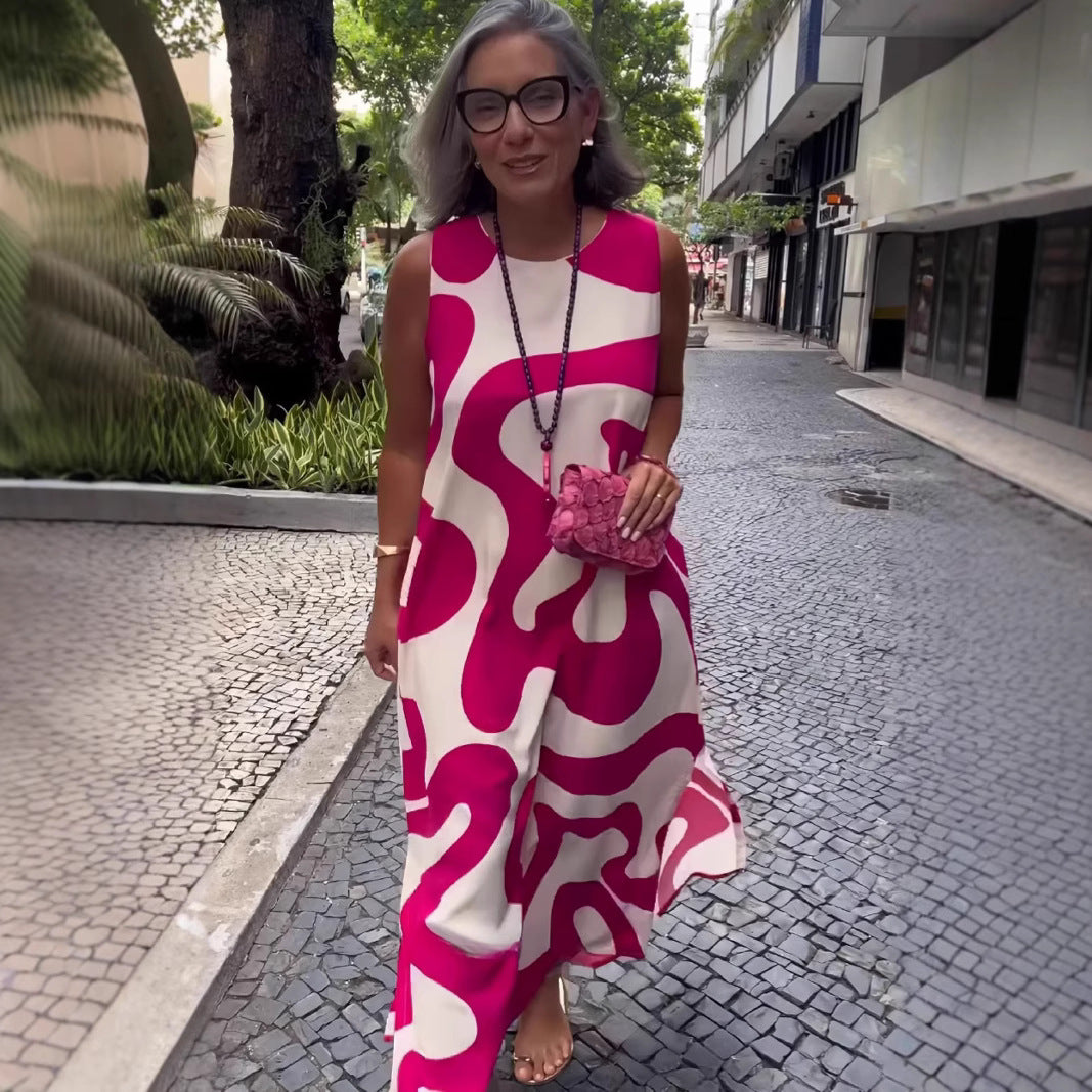 New V-neck Printed Sleeveless Dress Casual