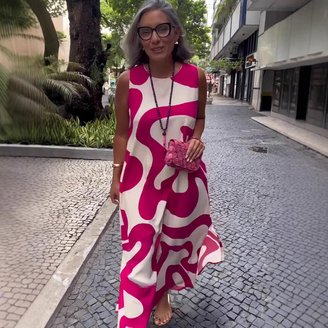 New V-neck Printed Sleeveless Dress Casual Hover Image