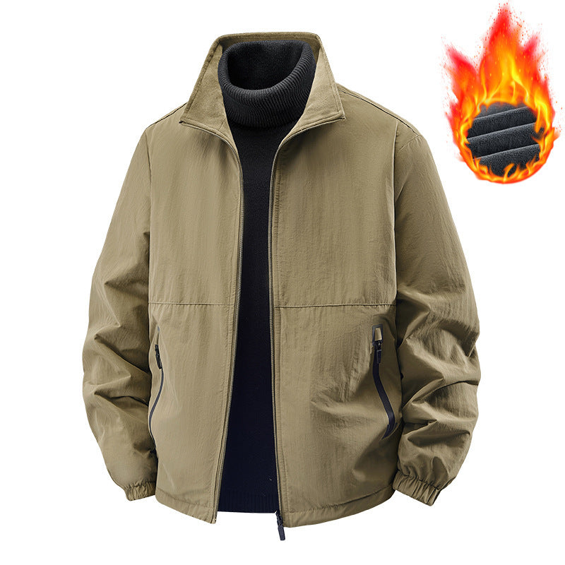 Fleece-lined Casual Jacket Coat Young And Middle-aged Stand Collar Loose Top