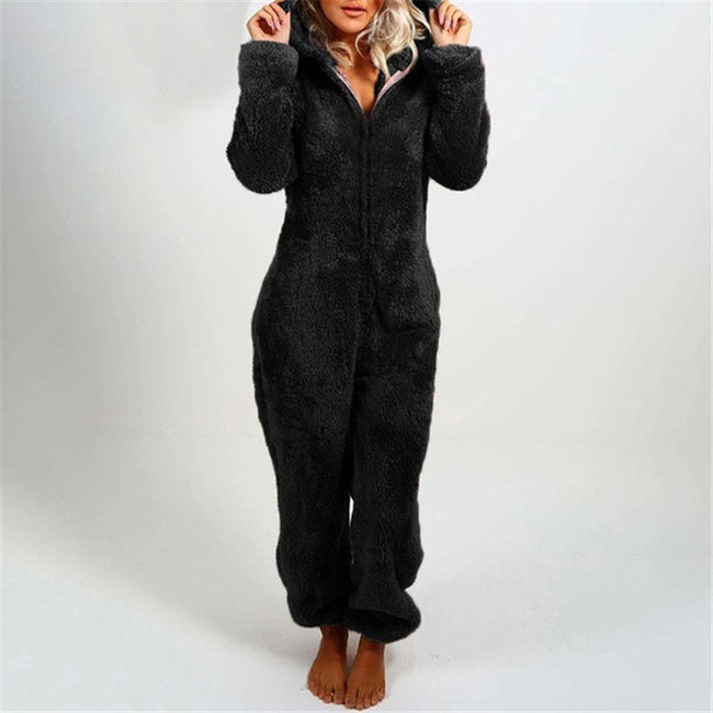 Fleece-lined Thickened Furry Jumpsuit Hooded Pajamas Main Image