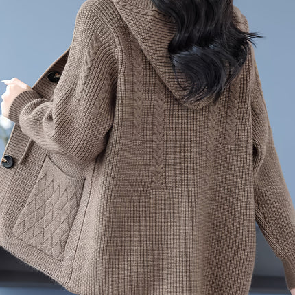 Womens Winter Hooded Cardigan Sweater Open Front Pockets
