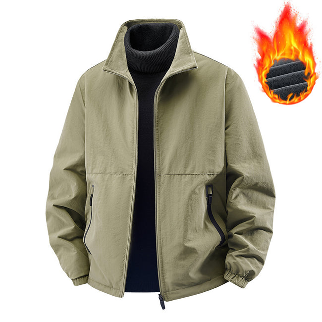 Fleece-lined Casual Jacket Coat Young And Middle-aged Stand Collar Loose Top Main Image