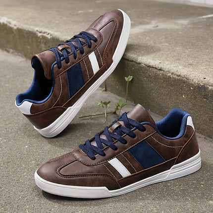 Mens Stylish Brown Navy Low Top Sneakers Casual Lace Up