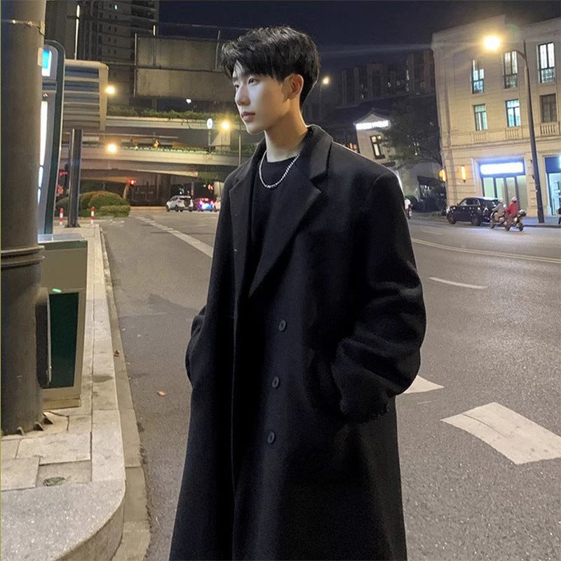 Mid-length Thick Loose Below The Knee Korean Style Trench Coat Suit Woolen Coat