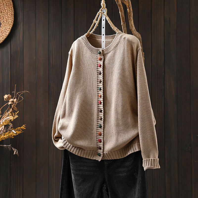 Women's Colorful Button Cotton Sweater Cardigan Loose-fitting Slimming Coat