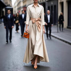 Solid Color Maxi Dress Lace-up Windbreaker Skirt