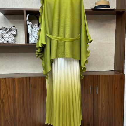 Elegant Ombre Gradient Two Piece Pleated Dress Jacket Set