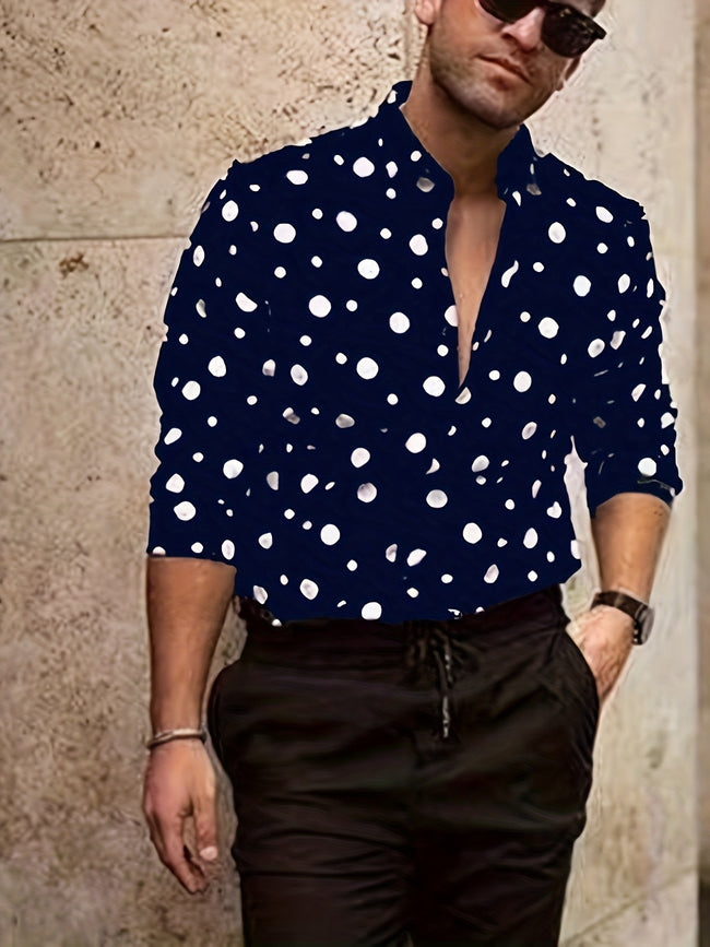 A Casual And Versatile Long-sleeved Shirt With Polka Dot Prints For Teenagers And Men Hover Image