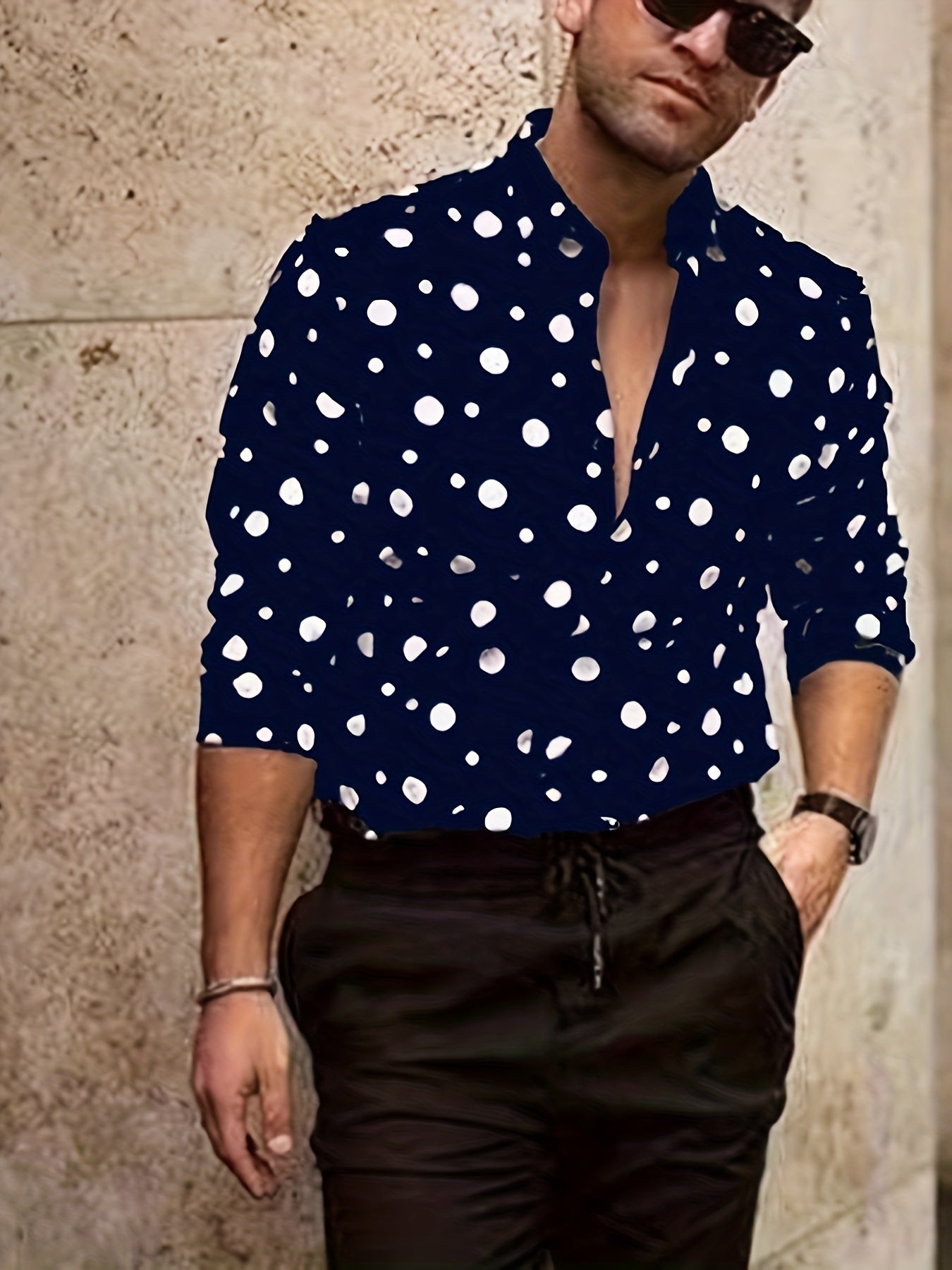 A Casual And Versatile Long-sleeved Shirt With Polka Dot Prints For Teenagers And Men