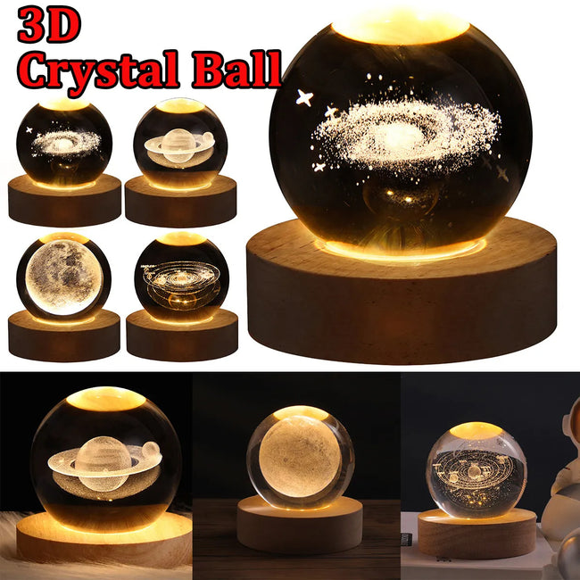 LED Night Light Galaxy Crystal Ball Table Lamp 3D Planet Moon Lamp Bedroom Home Decor For Kids Party Children Birthday Gifts Hover Image