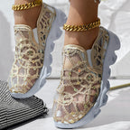 Contrast Glitter Transparent Mesh Patch Breathable Sneakers - Without Ankle Strap