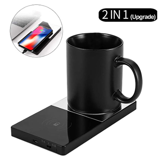 2 In 1 Heating Mug Cup Warmer Electric Wireless Charger For Home Office Coffee Milk Main Image