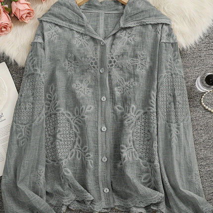 Long Sleeve Hooded Embroidered Jacket Comfortable Fit