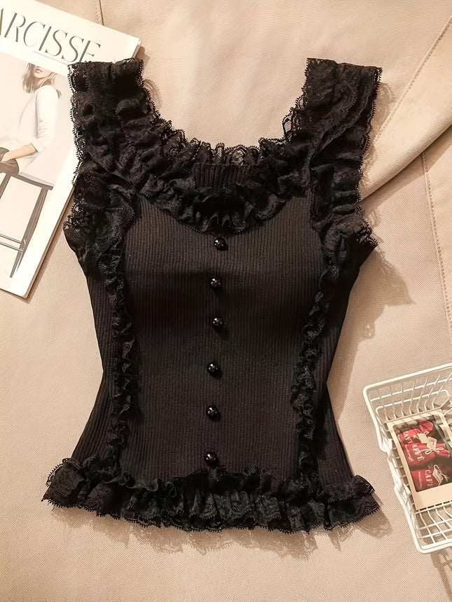 Sexy Lace Vest Set Sleeveless Camisoles Black White Summer