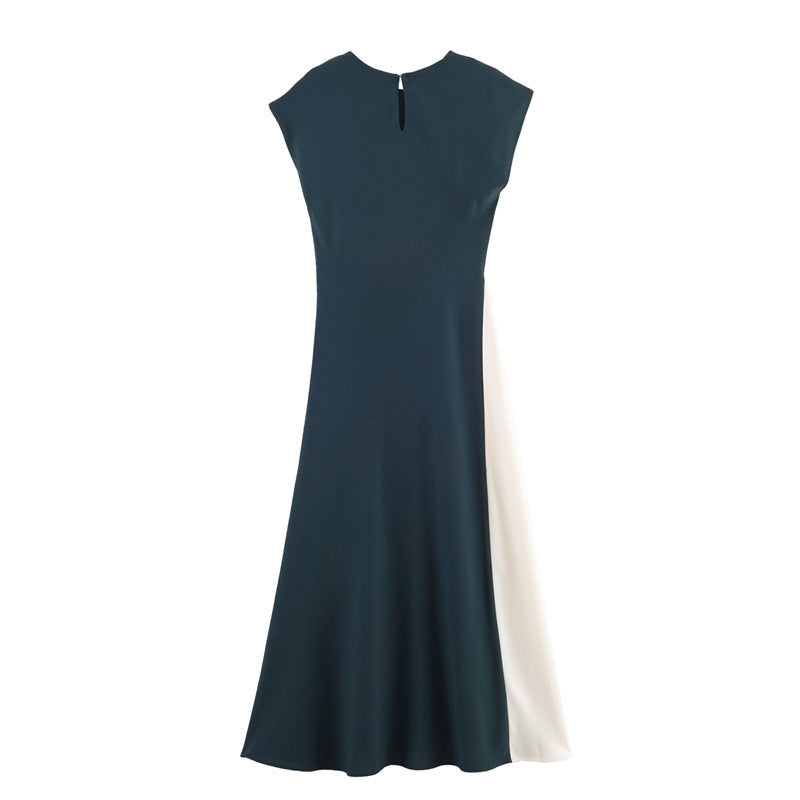 Women's Simple Stitching Midi Skirt Dress