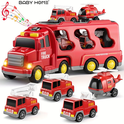 Baby Home 5In1 Red Fire Truck Playset Friction Powered Toys