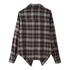 Women's Loose Lapels Waist-controlled Long Sleeves Plaid Shirt