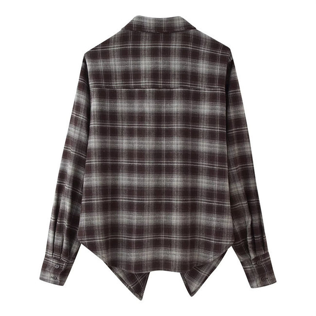 Women's Loose Lapels Waist-controlled Long Sleeves Plaid Shirt Main Image