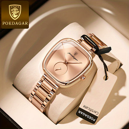 POEDAGAR 2024 Women's Quartz Watch Rose Gold Case Date IPX7