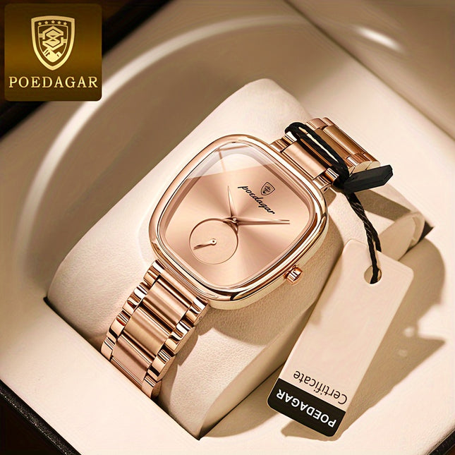 POEDAGAR 2024 Women's Quartz Watch Rose Gold Case Date IPX7