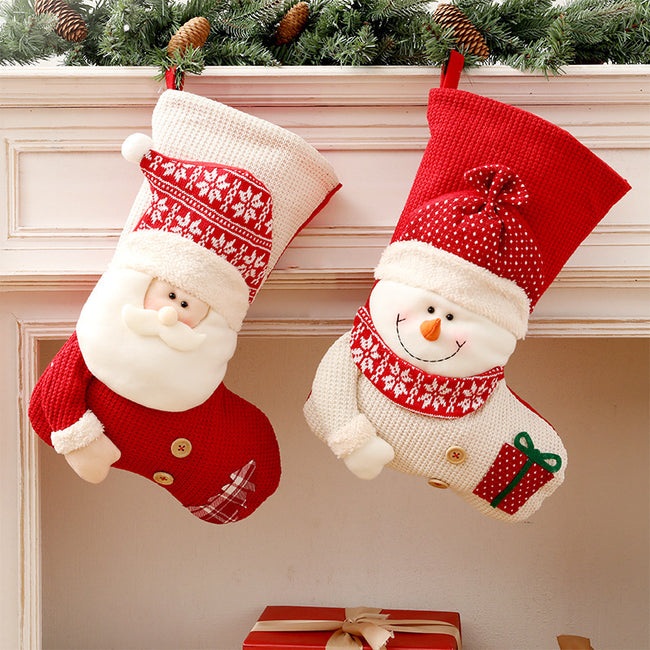 Large Red White Knitted Christmas Stocking Santa Claus Fireplace Decor Socks Xmas Gift Bags Candy Holder Decor For Home Main Image
