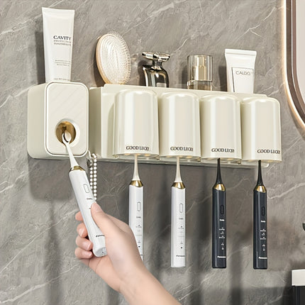 Wall Mounted Toothbrush Holder With Automatic Dispenser Cup