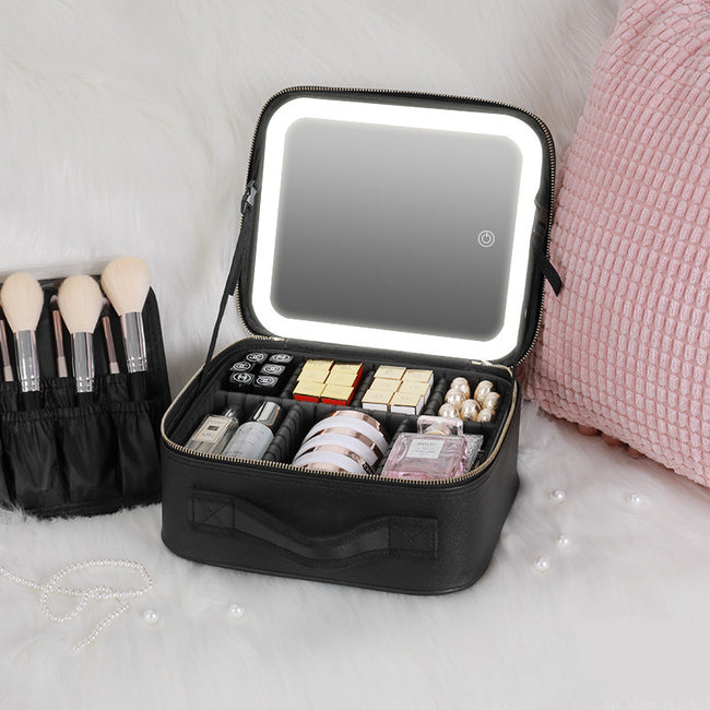 Smart LED Cosmetic Case With Mirror Cosmetic Bag Large Capacity Fashion Portable Storage Bag Travel Makeup Bags Main Image
