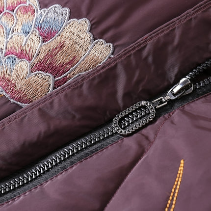 Plants Embroidered Zipper Front Jacket For Winter Women