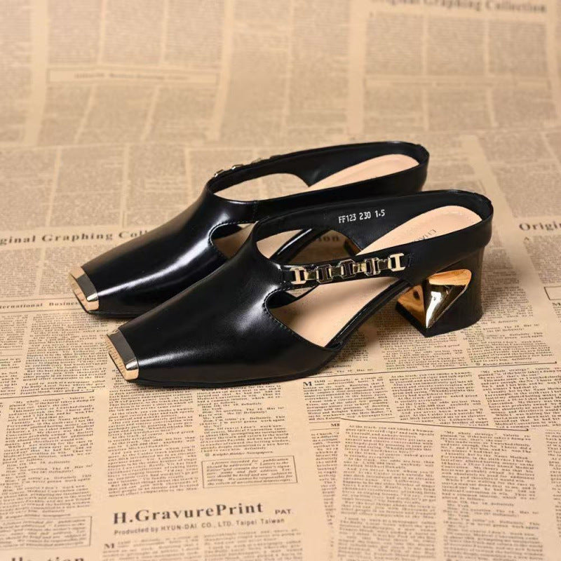 Metal Tilta French Retro Summer Square Toe Sandals