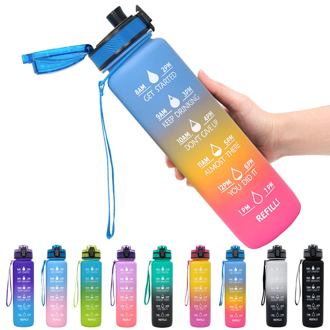 1L Tritan Water Bottle With Time Marker Bounce Cover Motivational Water Bottle Cycling Leakproof Cup For Sports Fitness Bottles Hover Image