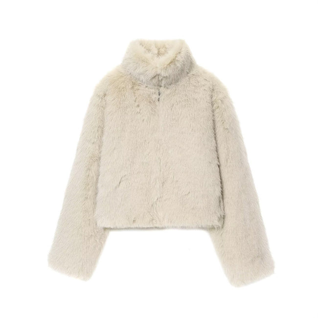 Artificial Fur Effect Short Coat Jacket Hover Image