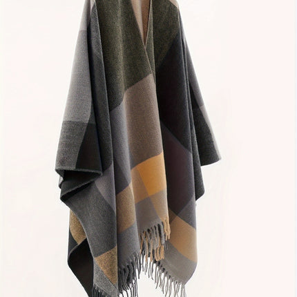 Fringe Plaid Womens Scarf Shawl Warmth For Cold Weather