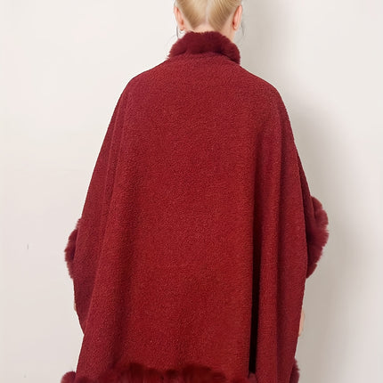 Womens Tweed Faux Fur Lined Shawl Poncho Coat Winter Warmth