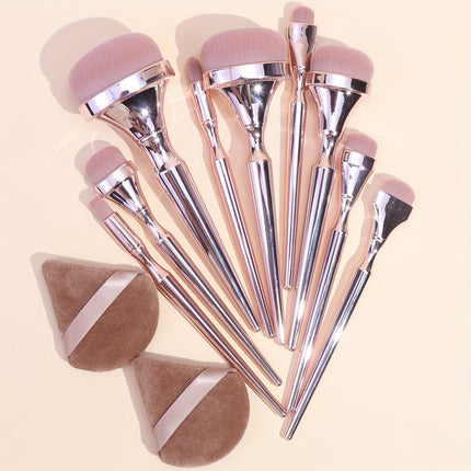 9 Piece Makeup Brush Set With Electroplated Handles Pro Kit