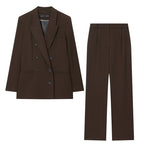 Pleated Padded Shoulder With Straight-leg Pants Coat