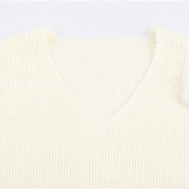 Casual V-neck Cuff Furry Knitted Dress