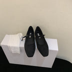 Vintage Suede Black Leather Flat Shoes Women's Buckle Comfortable Soft Bottom