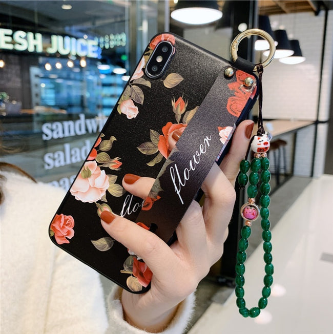 Compatible with Apple, Rose Flowers Wrist Strap phone Cases For iPhone Hover Image