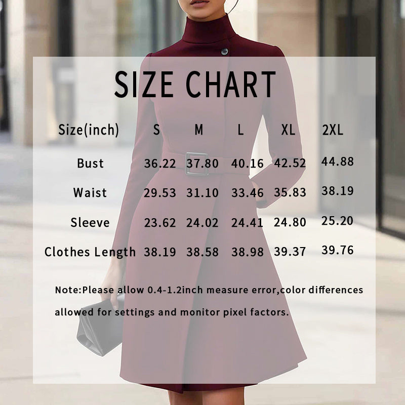 Women's Stand Collar Long Sleeve Dress, Elegant High Waist Belted Midi Dress, Slim Fit Office Formal Dress
