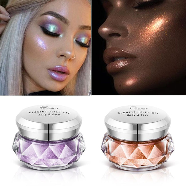 Face Highlighter Jelly Gel Mermaid Eyeshadow Glow Body Glitter Festival Makeup Iluminador Gold Liquid Highlighter Bronzer Hover Image