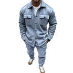 Men's Suede Solid Color Single-breasted Tooling Cardigan Two-piece Set