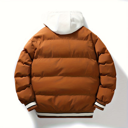 Mens Hooded Polyester Jacket With Zip Up Alphabets