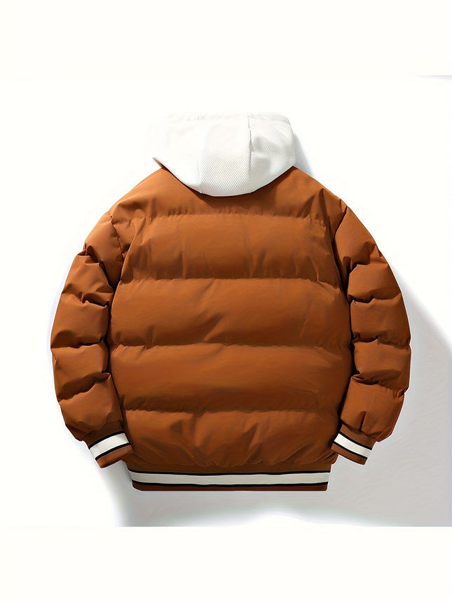 Mens Hooded Polyester Jacket With Zip Up Alphabets