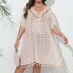 Three-dimensional Chiffon Sexy See-through Tassel V-neck Patchwork Beach Dress