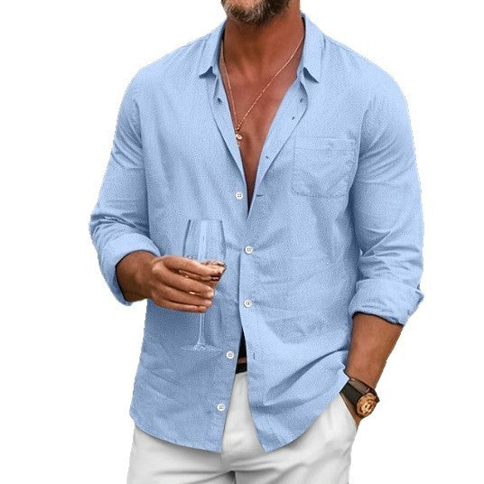 Men's Loose Plus Size Solid Color Shirt Linen Lapel Long Sleeve Casual Shirt Main Image