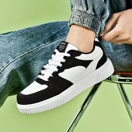 Mens Colour Block Skate Shoes Non Slip Lace Up Sneakers